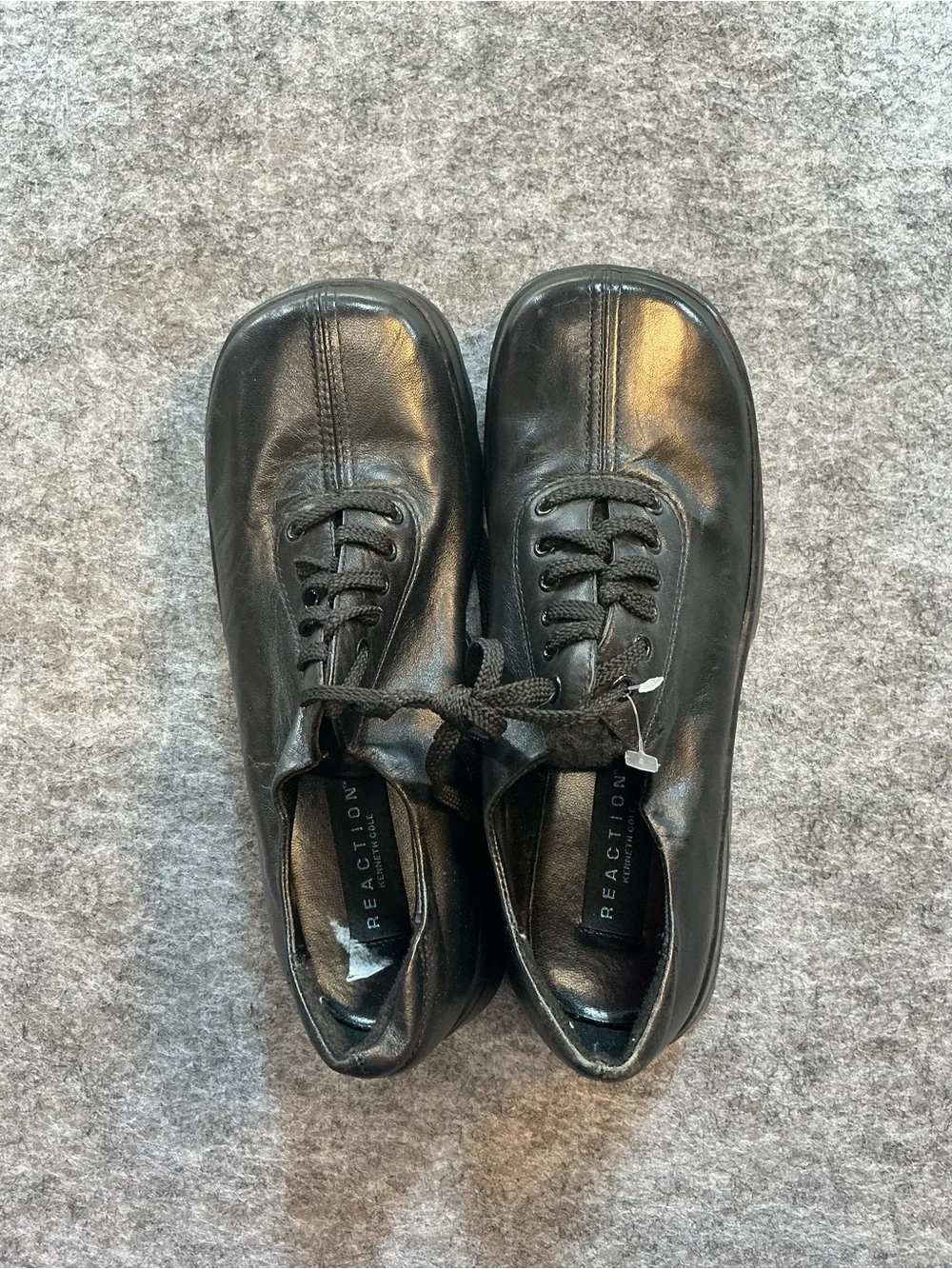 Kenneth Cole Vintage 90s Chunky Reaction Men's Black Leather Lace-Up Oxfords